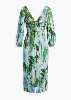 ML Monique Lhuillier - Bow-embellished printed satin-twill dress - Green - US 0