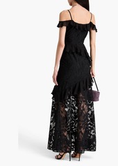 ML Monique Lhuillier - Cold-shoulder ruffled embroidered tulle gown - Black - US 2