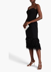 ML Monique Lhuillier - Feather-embellished crepe de chine midi dress - Black - US 2