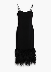 ML Monique Lhuillier - Feather-embellished crepe de chine midi dress - Black - US 2