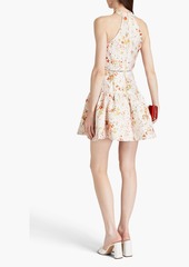 ML Monique Lhuillier - Floral-print metallic fil coupé satin-twill mini dress - White - US 12