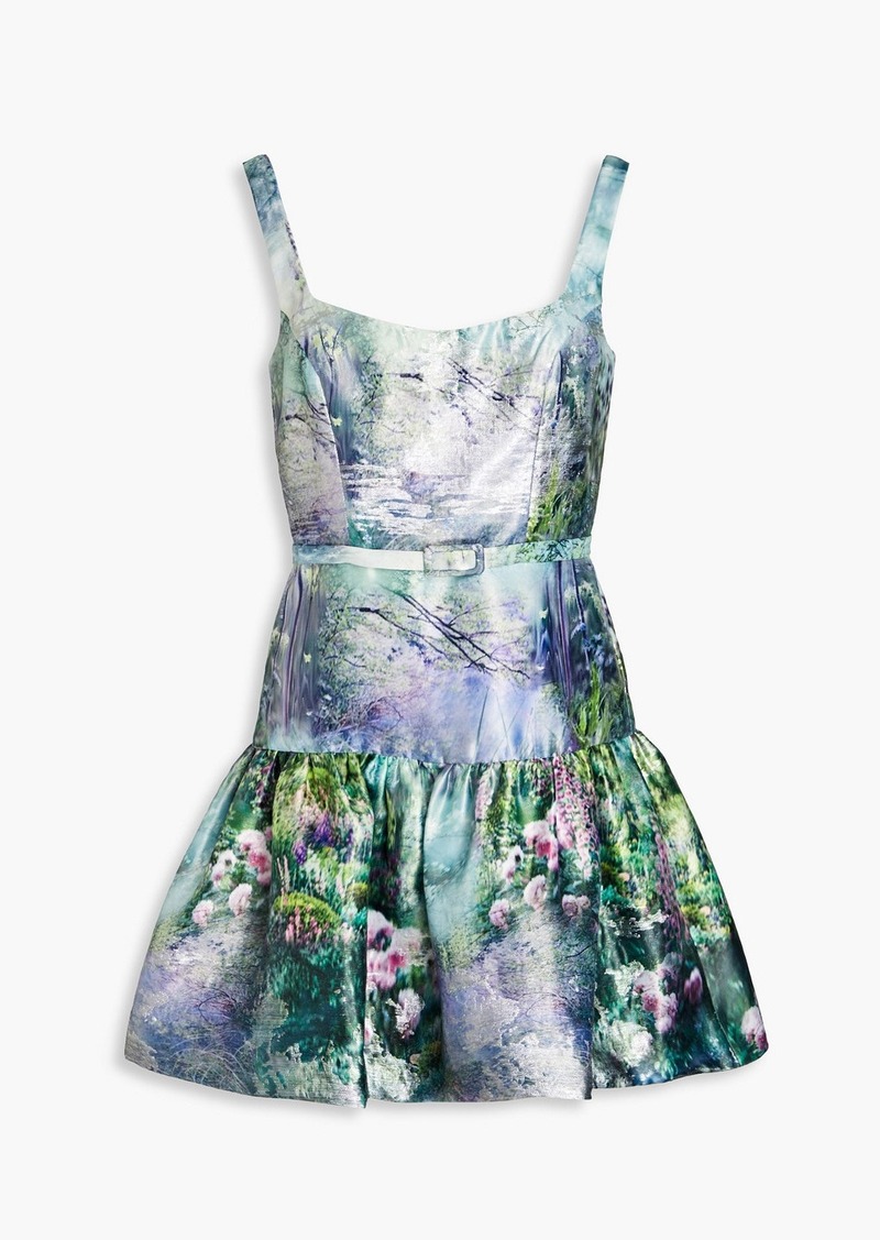 ML Monique Lhuillier - Fluted metallic printed satin-jacquard mini dress - Multicolor - US 16