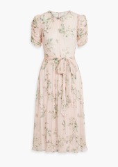 ML Monique Lhuillier - Gathered floral-print georgette midi dress - Pink - US 2