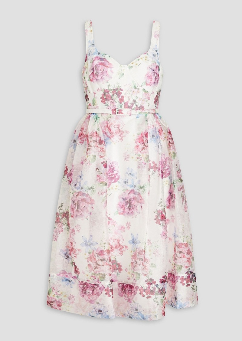 ML Monique Lhuillier - Gathered floral-print organza dress - White - US 2