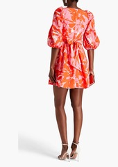 ML Monique Lhuillier - Gathered floral-print taffeta mini dress - Orange - US 6