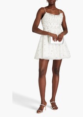 ML Monique Lhuillier - Gathered glittered polka-dot tulle mini dress - White - US 10