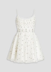 ML Monique Lhuillier - Gathered glittered polka-dot tulle mini dress - White - US 8