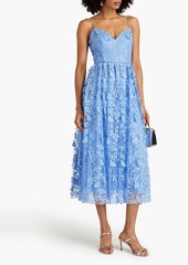 ML Monique Lhuillier - Gathered guipure lace midi dress - Blue - US 2