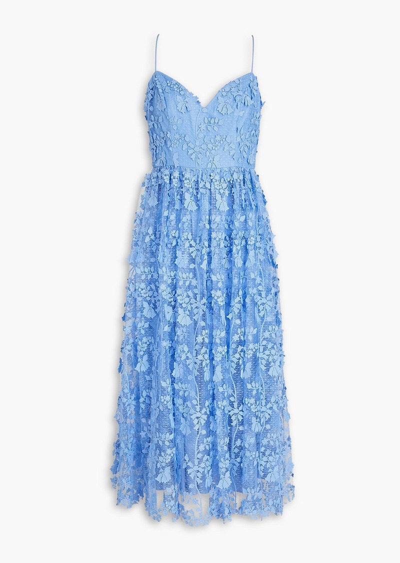 ML Monique Lhuillier - Gathered guipure lace midi dress - Blue - US 0