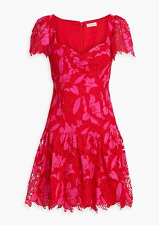 ML Monique Lhuillier - Gathered guipure lace mini dress - Pink - US 8