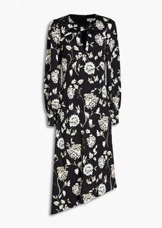 ML Monique Lhuillier - Knotted floral-print satin midi dress - Black - US 6