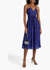ML Monique Lhuillier - Metallic fil coupé silk-blend midi dress - Blue - US 10