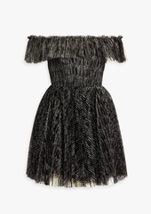 ML Monique Lhuillier - Off-the-shoulder ruffled glittered tulle mini dress - Black - US 6