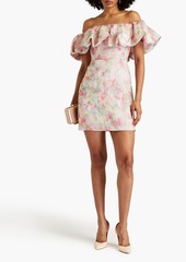 ML Monique Lhuillier - Off-the-shoulder ruffled printed organza mini dress - Pink - US 2