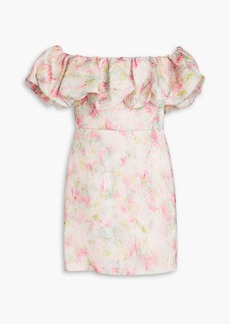 ML Monique Lhuillier - Off-the-shoulder ruffled printed organza mini dress - Pink - US 2