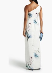 ML Monique Lhuillier - One-shoulder cutout printed faille maxi dress - White - US 6