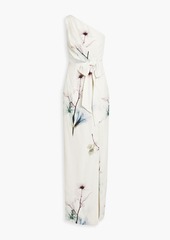 ML Monique Lhuillier - One-shoulder cutout printed faille maxi dress - White - US 8