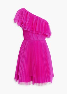 ML Monique Lhuillier - One-shoulder pleated tulle mini dress - Pink - US 2