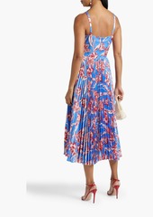 ML Monique Lhuillier - Pleated floral-print satin midi dress - Blue - US 10