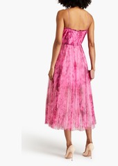 ML Monique Lhuillier - Pleated printed tulle midi dress - Pink - US 16