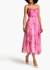 ML Monique Lhuillier - Pleated printed tulle midi dress - Pink - US 16
