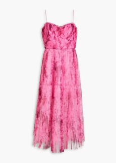 ML Monique Lhuillier - Pleated printed tulle midi dress - Pink - US 12