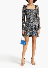ML Monique Lhuillier - Ruched floral-print metallic fil coupé mini dress - Blue - US 6