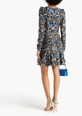 ML Monique Lhuillier - Ruched floral-print metallic fil coupé mini dress - Blue - US 6