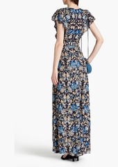 ML Monique Lhuillier - Ruffled floral-print metallic fil coupé midi dress - Blue - US 4