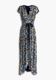 ML Monique Lhuillier - Ruffled floral-print metallic fil coupé midi dress - Blue - US 4