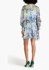 ML Monique Lhuillier - Shirred floral-print chiffon mini dress - Green - US 0