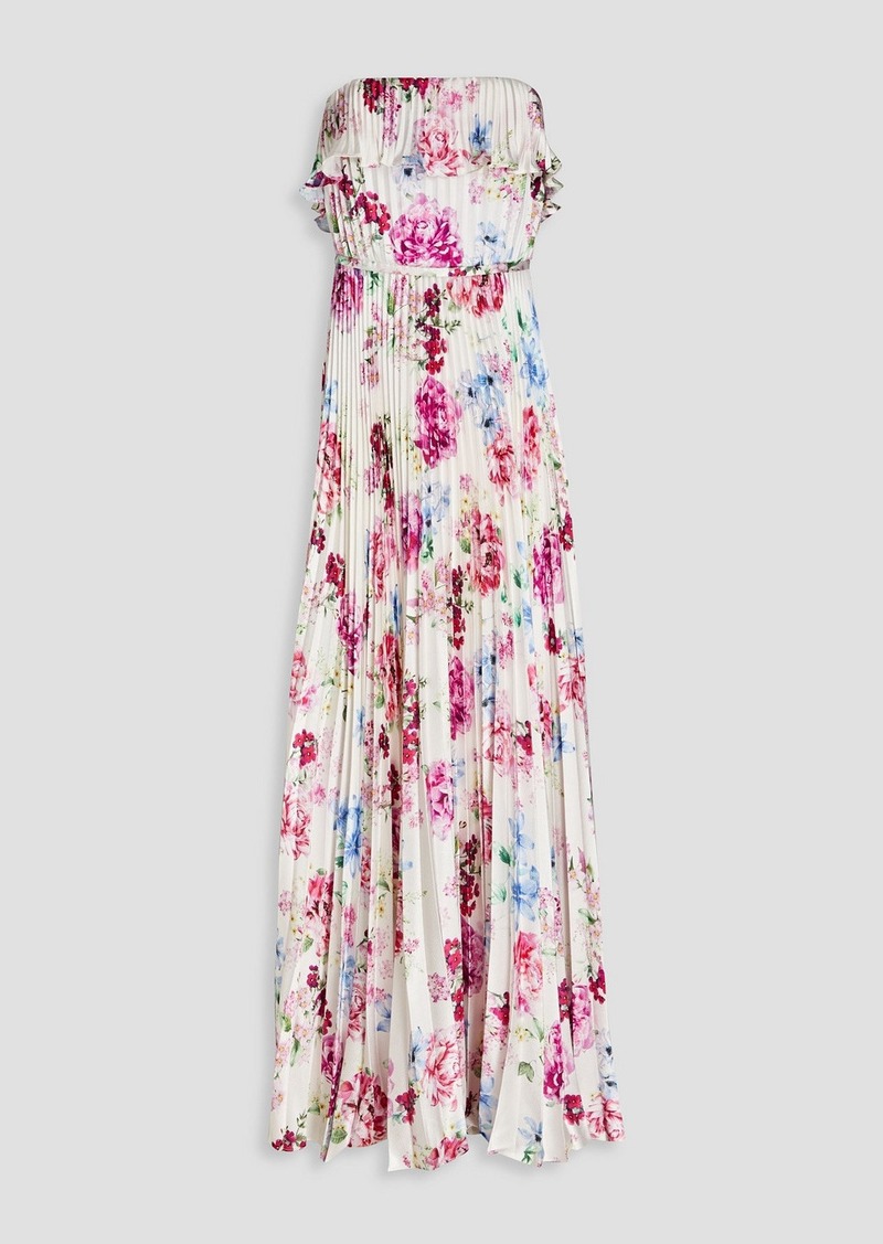 ML Monique Lhuillier - Strapless pleated floral-print hammered-satin maxi dress - Multicolor - US 12