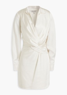 ML Monique Lhuillier - Wrap-effect hammered-satin mini shirt dress - White - US 10