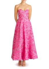 ML Monique Lhuillier Amelia Strapless Metallic Brocade Gown