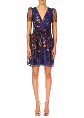 ML Monique Lhuillier Embroidered Puff Sleeve Cocktail Dress in Lapis at Nordstrom