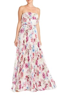 ML Monique Lhuillier Floral Pleated Satin Strapless Gown in Peony Dream at Nordstrom
