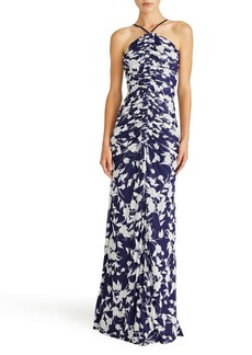 ML Monique Lhuillier Giuliana Ruched Sleeveless Mesh Gown