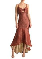 ML Monique Lhuillier Jacquard Sleeveless High/Low Gown in Terracotta at Nordstrom