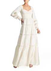 ML Monique Lhuillier Lace Inset Long Sleeve Gown in Pearl at Nordstrom