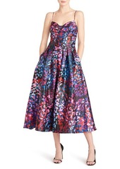 ML Monique Lhuillier Mikado Floral Print A-Line Dress