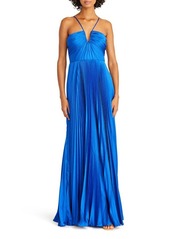 ML Monique Lhuillier Pleated Satin Gown