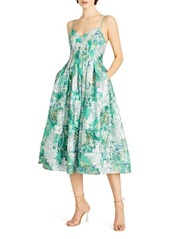 ML Monique Lhuillier Sage Floral Jacquard A-Line Dress