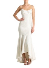 ML Monique Lhuillier Sleeveless Jacquard High-Low Gown in Pearl at Nordstrom