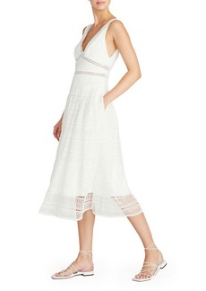 ML Monique Lhuillier Sleeveless Lace Midi Dress in Ivory at Nordstrom