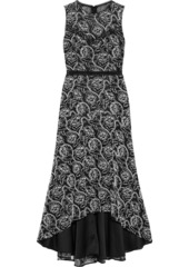 Ml Monique Lhuillier Woman Asymmetric Crochet-trimmed Embroidered Lace Midi Dress Black