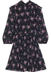 Ml Monique Lhuillier Woman Crochet-trimmed Pleated Floral-print Chiffon Mini Dress Black