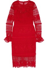 Ml Monique Lhuillier Woman Ruffle-trimmed Guipure Lace Dress Red