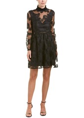 ML Monique Lhuillier Women's Cocktail Dress with Rouched Neck and Bell Sleeves