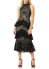 ML Monique Lhuillier Women's Lace Tiered Ruffle Dress Dress
