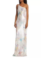 ML Monique Lhuillier Paige Sequined One-Shoulder Gown